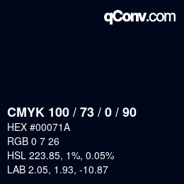 颜色代码: CMYK 100 / 73 / 0 / 90 | qconv.com