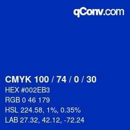 Color code: CMYK 100 / 74 / 0 / 30 | qconv.com