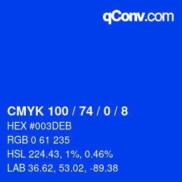 Color code: CMYK 100 / 74 / 0 / 8 | qconv.com