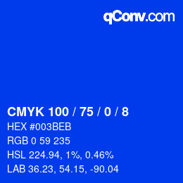 カラーコード: CMYK 100 / 75 / 0 / 8 | qconv.com