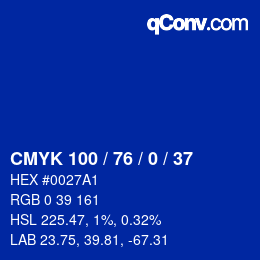 Color code: CMYK 100 / 76 / 0 / 37 | qconv.com