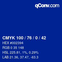 颜色代码: CMYK 100 / 76 / 0 / 42 | qconv.com