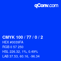 Color code: CMYK 100 / 77 / 0 / 2 | qconv.com