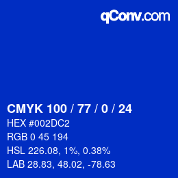 颜色代码: CMYK 100 / 77 / 0 / 24 | qconv.com