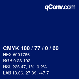 Color code: CMYK 100 / 77 / 0 / 60 | qconv.com