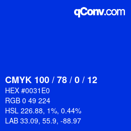 颜色代码: CMYK 100 / 78 / 0 / 12 | qconv.com