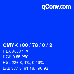 Color code: CMYK 100 / 78 / 0 / 2 | qconv.com