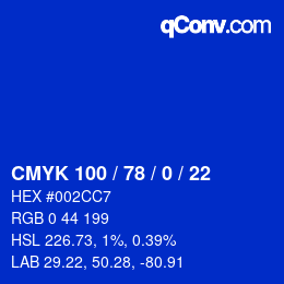 颜色代码: CMYK 100 / 78 / 0 / 22 | qconv.com
