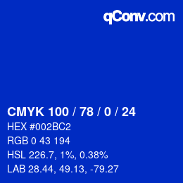 颜色代码: CMYK 100 / 78 / 0 / 24 | qconv.com