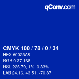 Color code: CMYK 100 / 78 / 0 / 34 | qconv.com