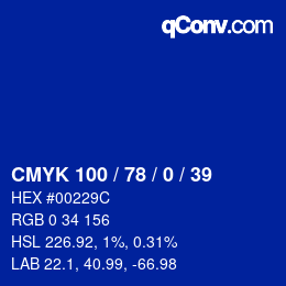颜色代码: CMYK 100 / 78 / 0 / 39 | qconv.com