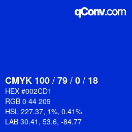 Farbcode: CMYK 100 / 79 / 0 / 18 | qconv.com