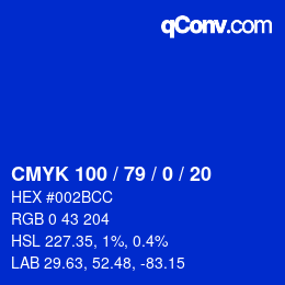 Color code: CMYK 100 / 79 / 0 / 20 | qconv.com