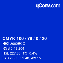 颜色代码: CMYK 100 / 79 / 0 / 20 | qconv.com