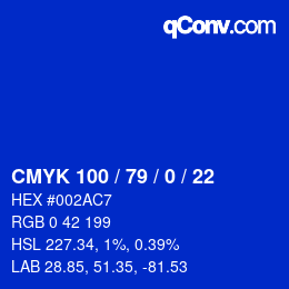 Color code: CMYK 100 / 79 / 0 / 22 | qconv.com