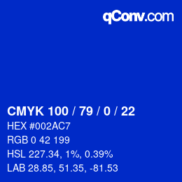 颜色代码: CMYK 100 / 79 / 0 / 22 | qconv.com