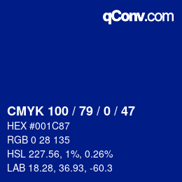 颜色代码: CMYK 100 / 79 / 0 / 47 | qconv.com