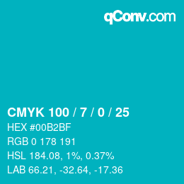 颜色代码: CMYK 100 / 7 / 0 / 25 | qconv.com