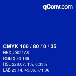 カラーコード: CMYK 100 / 80 / 0 / 35 | qconv.com