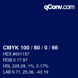 颜色代码: CMYK 100 / 80 / 0 / 66 | qconv.com
