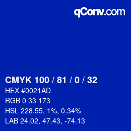 颜色代码: CMYK 100 / 81 / 0 / 32 | qconv.com