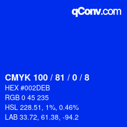 Color code: CMYK 100 / 81 / 0 / 8 | qconv.com