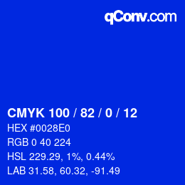 Code couleur: CMYK 100 / 82 / 0 / 12 | qconv.com