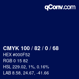 颜色代码: CMYK 100 / 82 / 0 / 68 | qconv.com