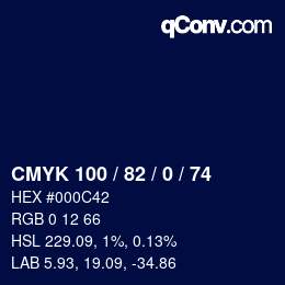 颜色代码: CMYK 100 / 82 / 0 / 74 | qconv.com