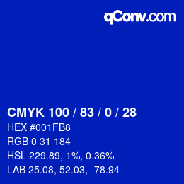Code couleur: CMYK 100 / 83 / 0 / 28 | qconv.com