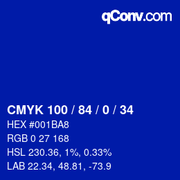 Color code: CMYK 100 / 84 / 0 / 34 | qconv.com