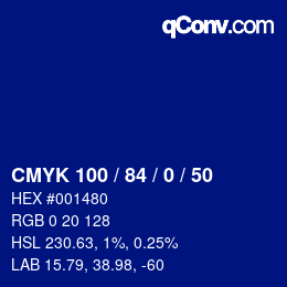 Color code: CMYK 100 / 84 / 0 / 50 | qconv.com