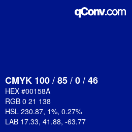 颜色代码: CMYK 100 / 85 / 0 / 46 | qconv.com