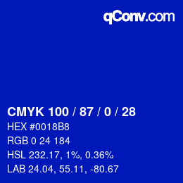 Color code: CMYK 100 / 87 / 0 / 28 | qconv.com