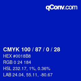 Code couleur: CMYK 100 / 87 / 0 / 28 | qconv.com
