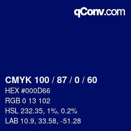 颜色代码: CMYK 100 / 87 / 0 / 60 | qconv.com