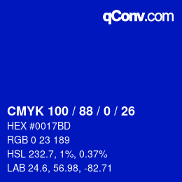カラーコード: CMYK 100 / 88 / 0 / 26 | qconv.com