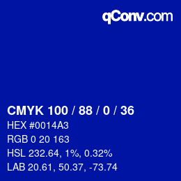 Farbcode: CMYK 100 / 88 / 0 / 36 | qconv.com