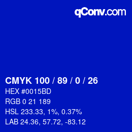 颜色代码: CMYK 100 / 89 / 0 / 26 | qconv.com