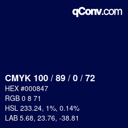 Color code: CMYK 100 / 89 / 0 / 72 | qconv.com