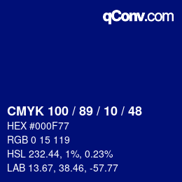 Code couleur: CMYK 100 / 89 / 10 / 48 | qconv.com