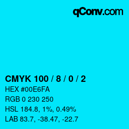 颜色代码: CMYK 100 / 8 / 0 / 2 | qconv.com