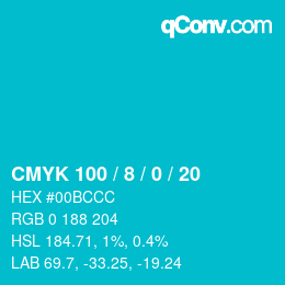 カラーコード: CMYK 100 / 8 / 0 / 20 | qconv.com