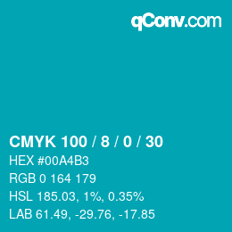 カラーコード: CMYK 100 / 8 / 0 / 30 | qconv.com
