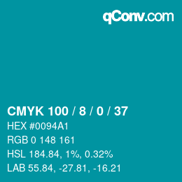 Code couleur: CMYK 100 / 8 / 0 / 37 | qconv.com