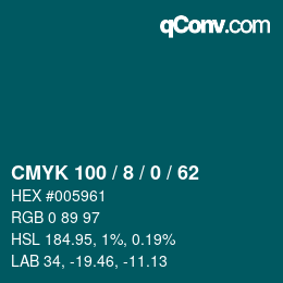 カラーコード: CMYK 100 / 8 / 0 / 62 | qconv.com