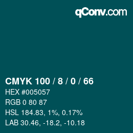 颜色代码: CMYK 100 / 8 / 0 / 66 | qconv.com