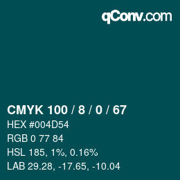 カラーコード: CMYK 100 / 8 / 0 / 67 | qconv.com