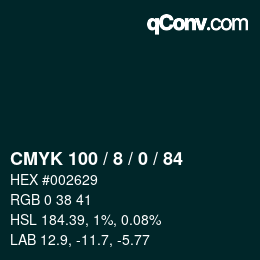 カラーコード: CMYK 100 / 8 / 0 / 84 | qconv.com