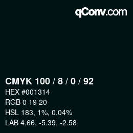 カラーコード: CMYK 100 / 8 / 0 / 92 | qconv.com